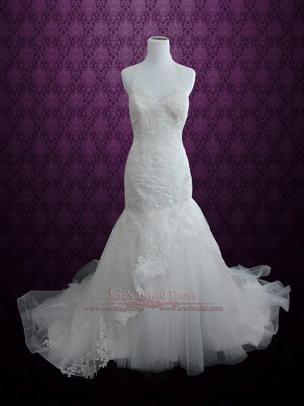 Your Best Deals Are Here!Fit and Flare Lace Wedding Dress with Halter Neckline | April