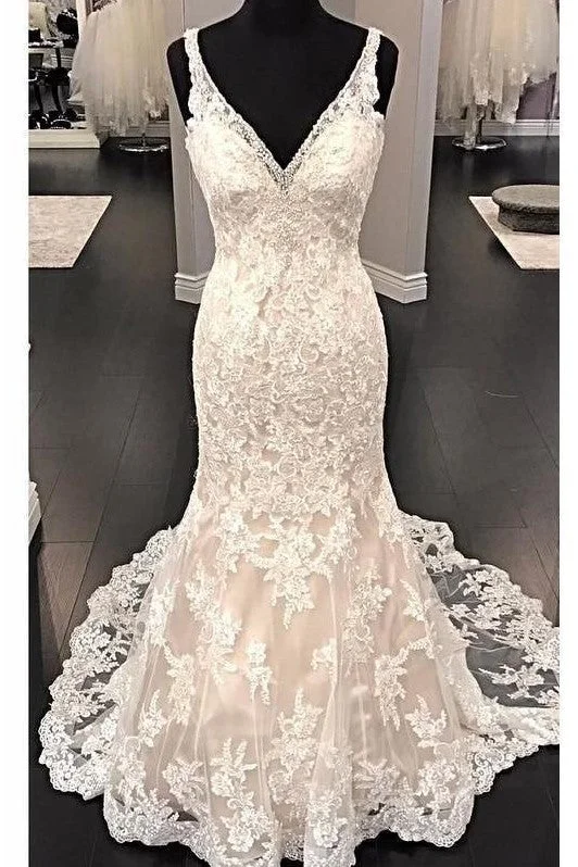 The Sale You’ve Been Waiting For!Fit&Flare V-neck Wedding Dress Lace Beaded Backless