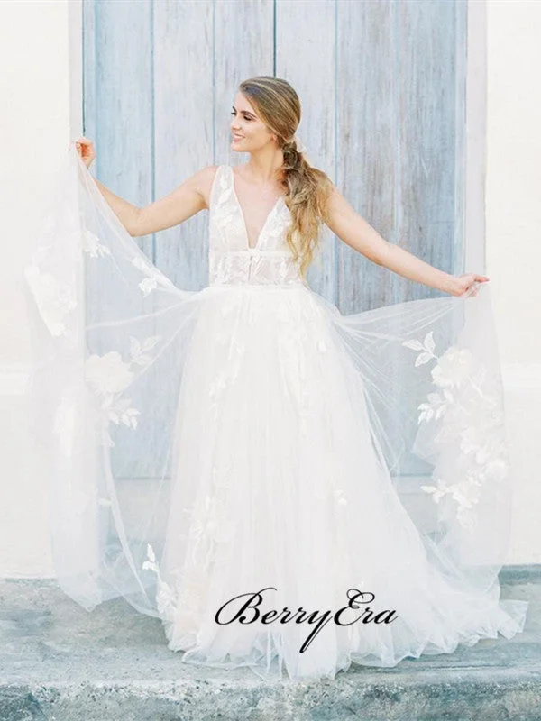 Upgrade for Less!Graceful A-line Tulle Wedding Dresses, V-neck Lace Elegant Wedding Dresses Upgrade for Less!Graceful A-line Tulle Wedding Dresses, V-neck Lace Elegant Wedding Dresses