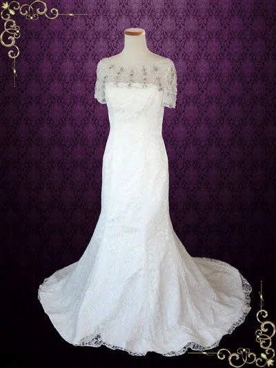 Buy One, Get One Free!Vintage Style Jeweled Bateau Neckline Mermaid Lace Wedding Dress with Keyhole Back | Evan