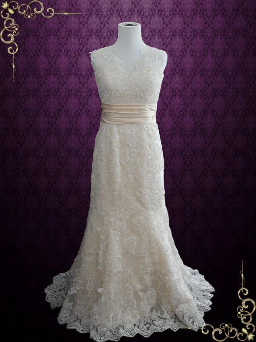 Sale Alert – Get Ready to Shop!Vintage Style Lace Keyhole Back Wedding Dress with V Neck | Rayna