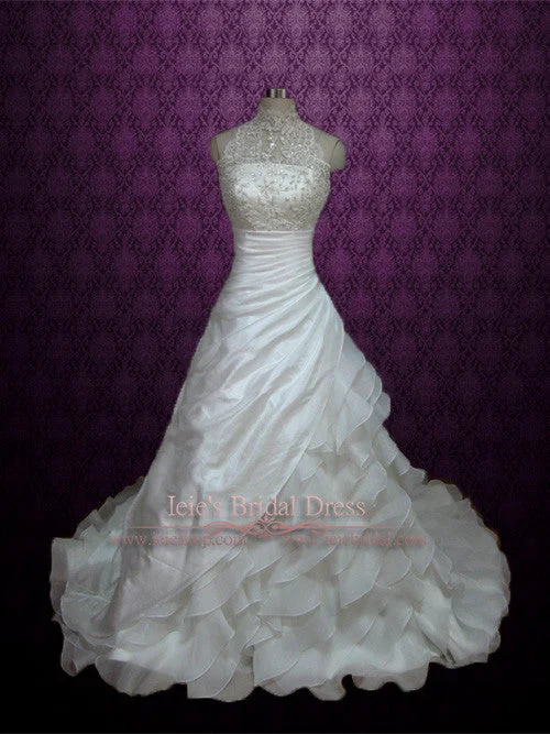 Your Chance to Save is Now!Lace Halter A-line Taffeta Wedding Dress with Organza Ruffle Skirt  ROSA
