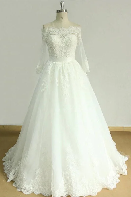 Time to Save Big!Lace Off-the-shoulder Bridal Dress with Sleeves