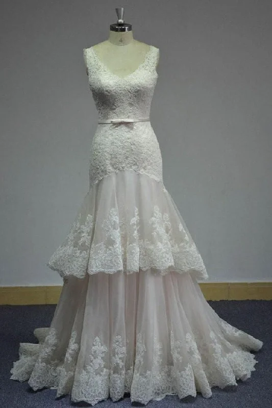 Your Favorite Items on Sale Now!Lace V-neckline Wedding Dress with Two Layers Tulle Skirt