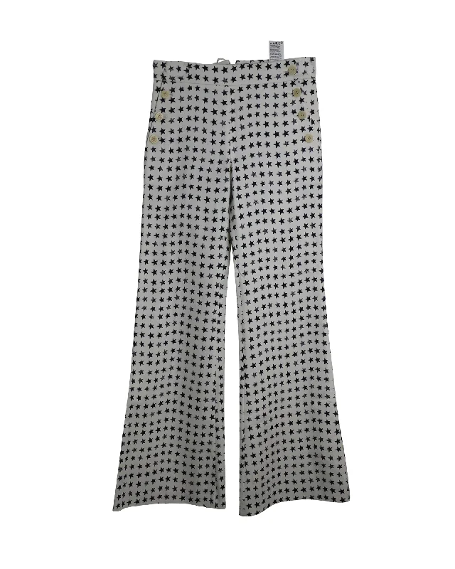 Your Best Deals Are Here!Max Mara Zirlo Star Print Flared Pants in White Cotton