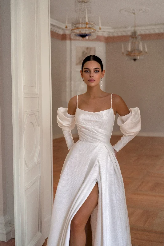 Your Wallet Will Thank You!Minimalistic A-Line Spaghetti Strap Gown with Removable Sleeves