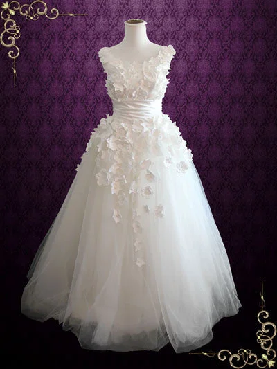 The Best Deals Won’t Wait!Modest A-line Wedding Dress with Hand made Satin Flowers SNOW