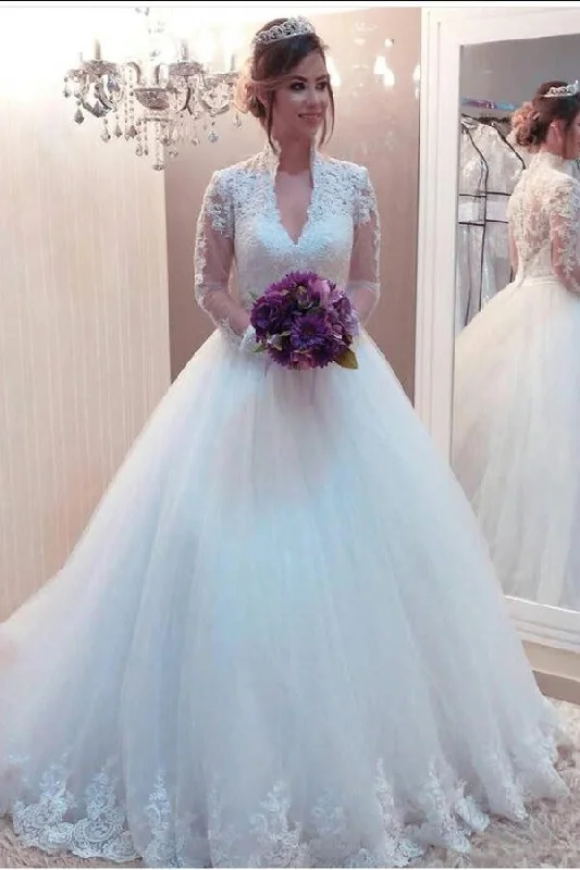Savings You Can’t Ignore!Modest Bridal Gown with See-through Long Sleeves Marriage Dress