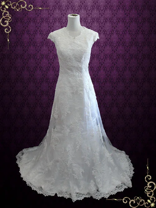 Your Favorite Sale is Back!Modest Vintage Lace Wedding Dress with Cap Sleeves | Sally