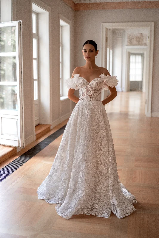 Score Big Savings Today!Off-the-Shoulder Lace A-Line Wedding Dress