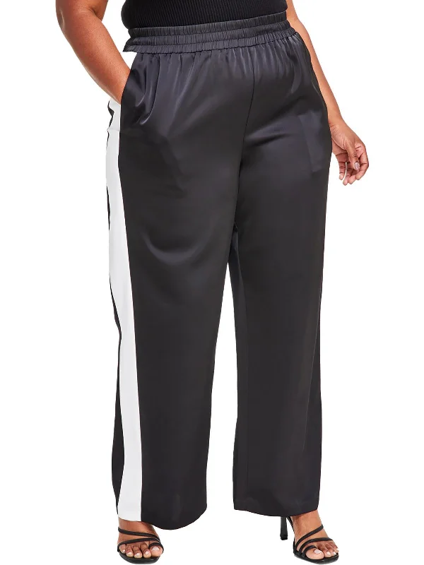 Grab Yours Before It’s Too Late!Plus Womens Colorblock High Rise Wide Leg Pants