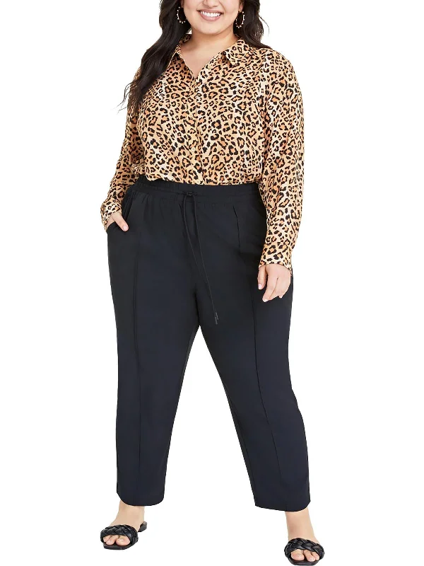 Steals and Deals Await!Plus Womens Mid Rise Drawstring Straight Leg Pants