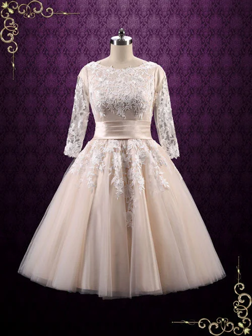 Snag the Best Prices Now!Retro 50s Modest Tea Length Lace Wedding Dress MARLENE
