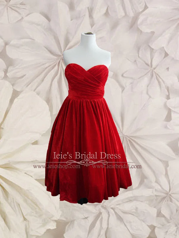 Act Fast – Limited Time Savings!Retro Strapless Red Velvet Tea Length Prom Evening Dress