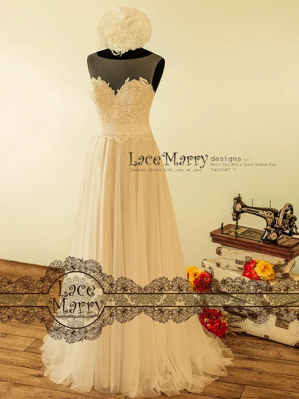Save Money, Shop Happy!Romantic Sheer Neckline Boho Wedding Dress