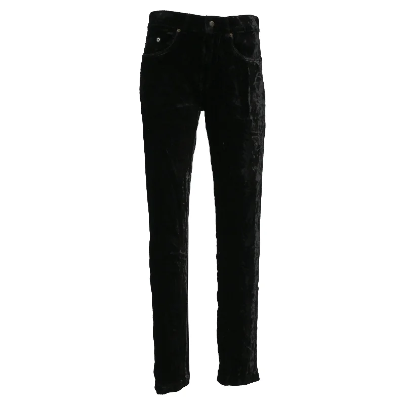 Save More Than Ever!Saint Laurent Velvet-Effect Slim-Cut Trousers in Black Cupro