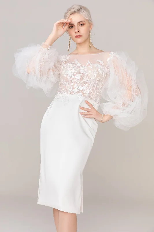 Save More Than Ever!Sheath Knee Length Elastic Cloth Tulle Wedding Dress CW2420