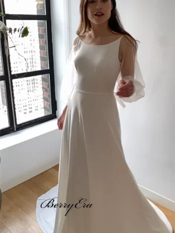 Get Ready to Save!Simple Elegant Chiffon Tulle Long Wedding Dresses, Bridal Gown