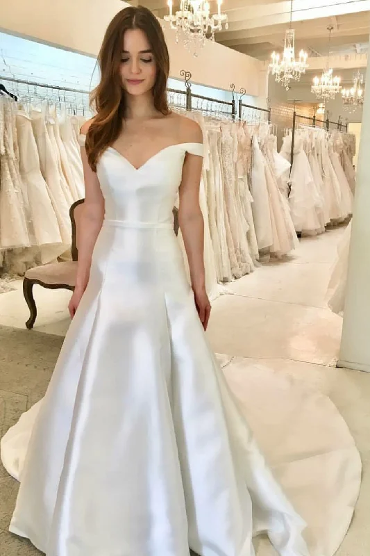 Special Discounts Inside!Simple Satin Bridal Dress Off-the-shoulder Vestido de casamento