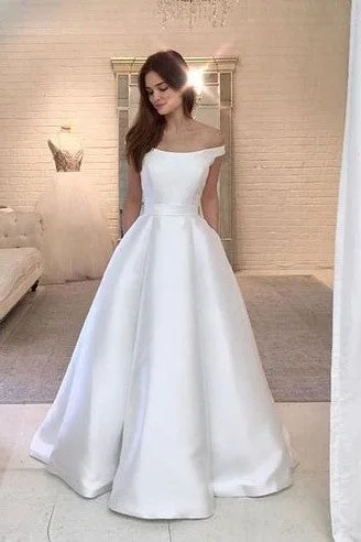 Amazing Prices You Can’t Resist!Simple Satin Bridal Dress Off-the-shoulder Vestido de noiva