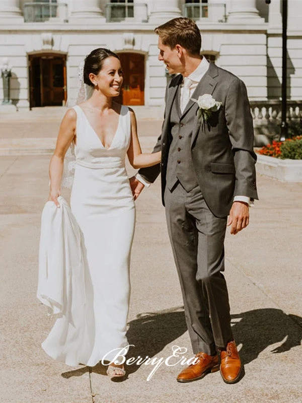 Get More, Spend Less – Shop Now!Simple V-neck Sheath Ivory Wedding Dresses, Long Wedding Dresses Get More, Spend Less – Shop Now!Simple V-neck Sheath Ivory Wedding Dresses, Long Wedding Dresses