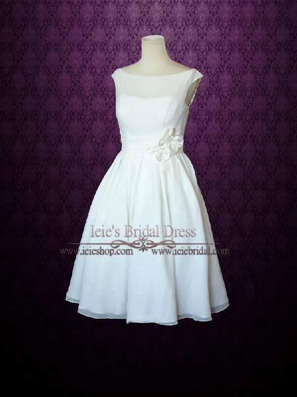 Limited Time Offer!Simple Yet Elegant Modest Retro 50s Knee Length Ivory Wedding Dress TRACY