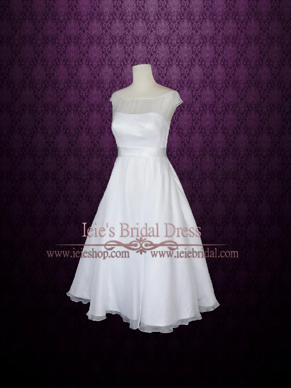 Hurry! While Supplies Last!Modest Retro Short White Wedding Dress with Silver Sash HERA