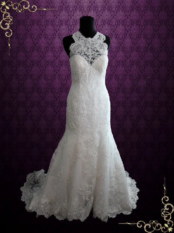 Your Exclusive Offer Awaits!Sleeveless Vintage Style Lace Fit and Flare Wedding Dress with Illusion Keyhole Back | Enma