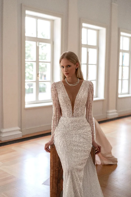 Don't Miss Out!Statement Fully Sequined Long-Sleeve Mermaid Wedding Gown