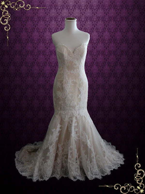 Find the Best Deals Here!Strapless French Lace Mermaid Wedding Dress | Nicky