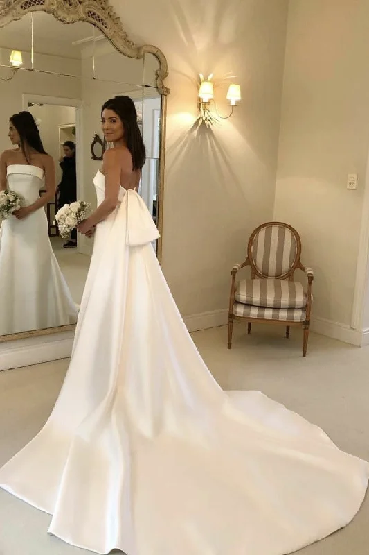 Today Only – Don’t Miss It!Strapless Satin Bride Wedding Dress with Watteau Train
