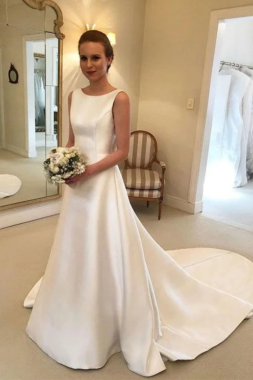 Your Chance to Save is Now!Structured Satin Wedding Dresses with Bow Ribbon Sash Back