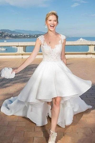 Best Deals Just for You!Summer Beach Hi-lo Wedding Dress Lace Bodice
