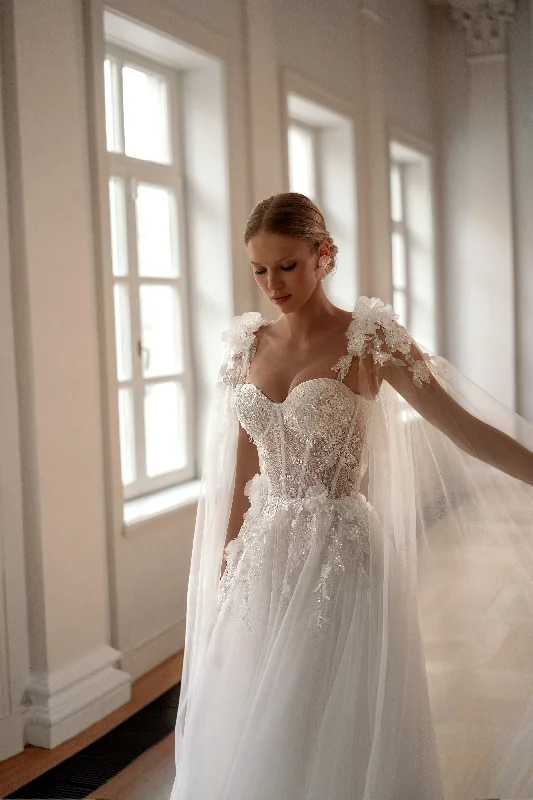 Hurry, Sale Ends Soon!Sweetheart Bodice A-Line Tulle Wedding Dress with 3D Flowers and Removable Wings Hurry, Sale Ends Soon!Sweetheart Bodice A-Line Tulle Wedding Dress with 3D Flowers and Removable Wings