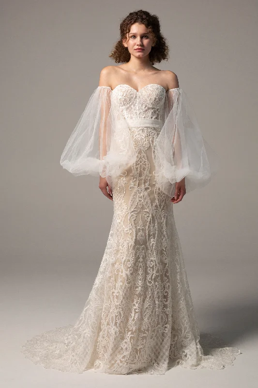 Save Up to 50% Off!Trumpet Court Train Lace Knitted Fabric Wedding Dress CW2349