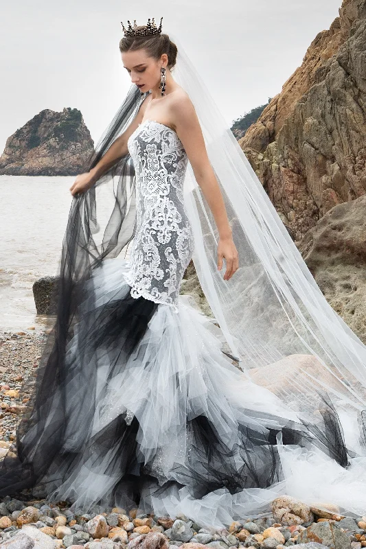 Score Huge Discounts Today!Trumpet-Mermaid Court Train Lace Tulle Wedding Dress CW2137