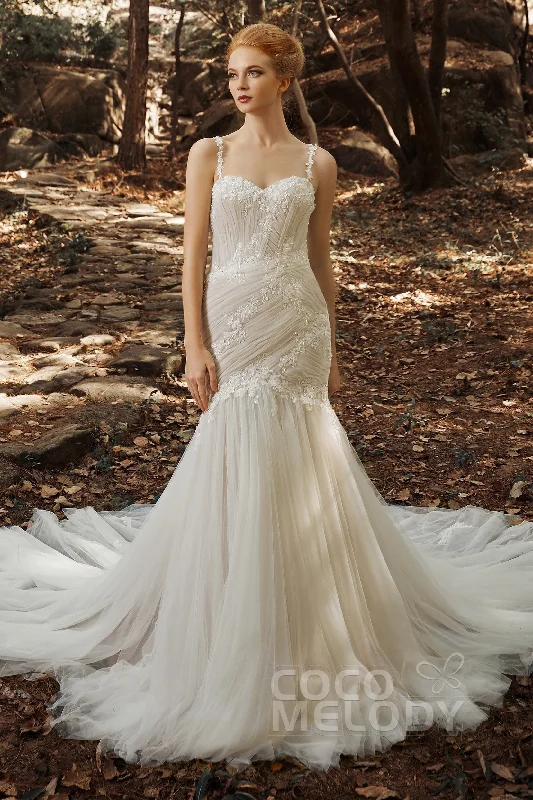 Limited Time Offer!Trumpet-Mermaid Court Train Tulle Wedding Dress CW2132