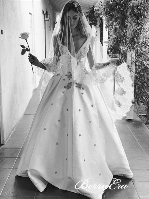 Exclusive Offers You’ll Love!V-neck Long Train Lace Beaded Elegant Satin Wedding Dresses Exclusive Offers You’ll Love!V-neck Long Train Lace Beaded Elegant Satin Wedding Dresses