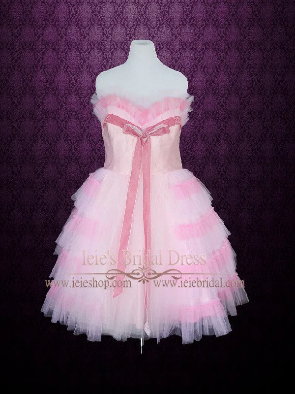 Your Shopping Spree Starts Here!Vintage Inspired Pink Tulle Tea Length Prom Dress Formal Dress EMMY