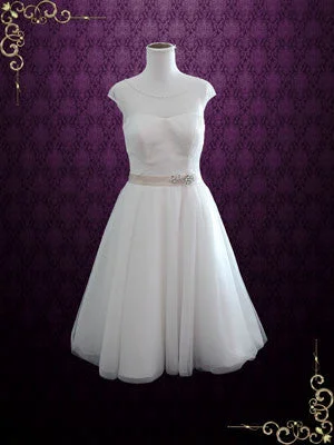 Everything Must Go!Vintage Inspired Tea Length Illusion Neck Tull Wedding Dress