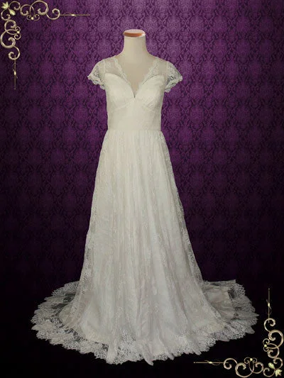 Limited Edition, Limited Price!Vintage Lace Wedding Dress with V Neck | Ana