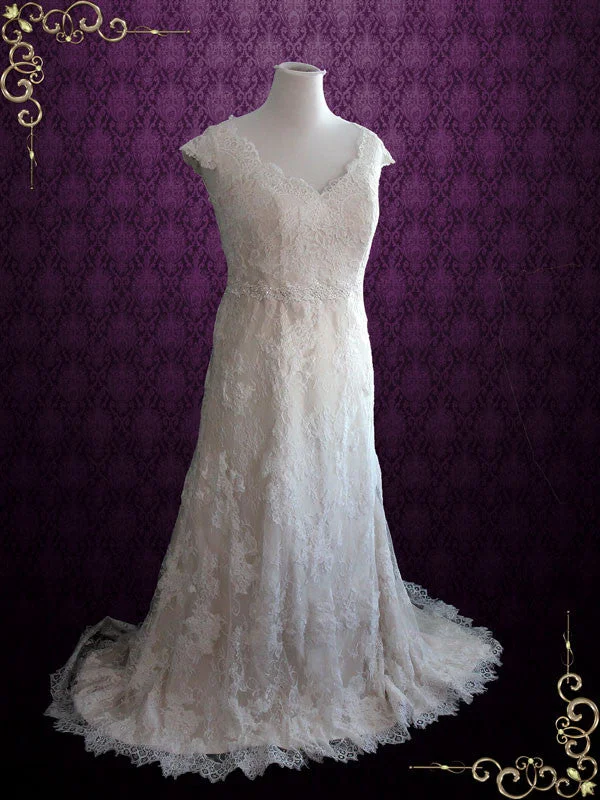 Everything Must Go!Vintage Style Lace Wedding Dress with Cap Sleeves COURTNEY