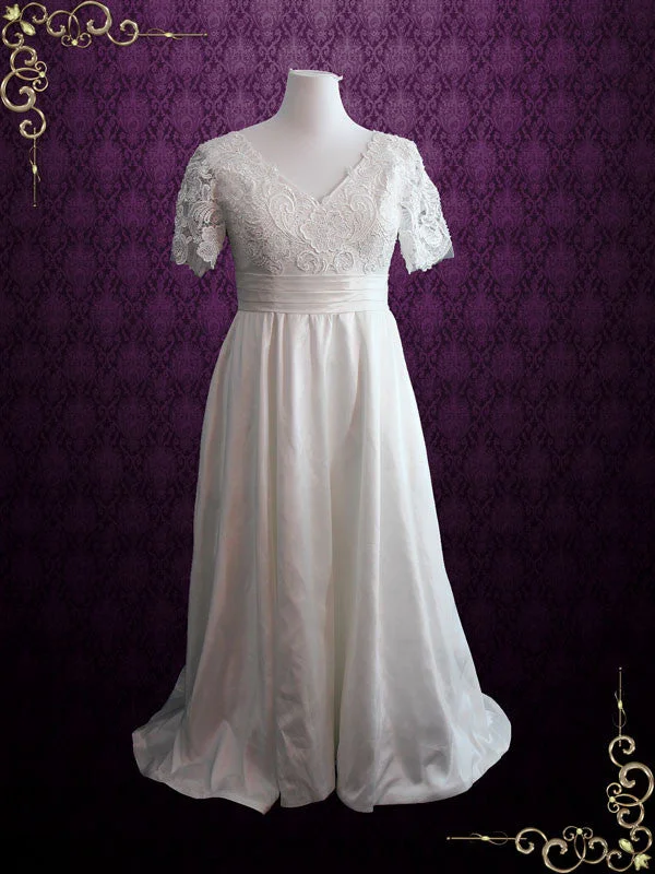 Get It Before It’s Gone!Vintage Style Plus Size Ivory Lace Wedding Dress with Sleeves and Side Pockets | Brenda
