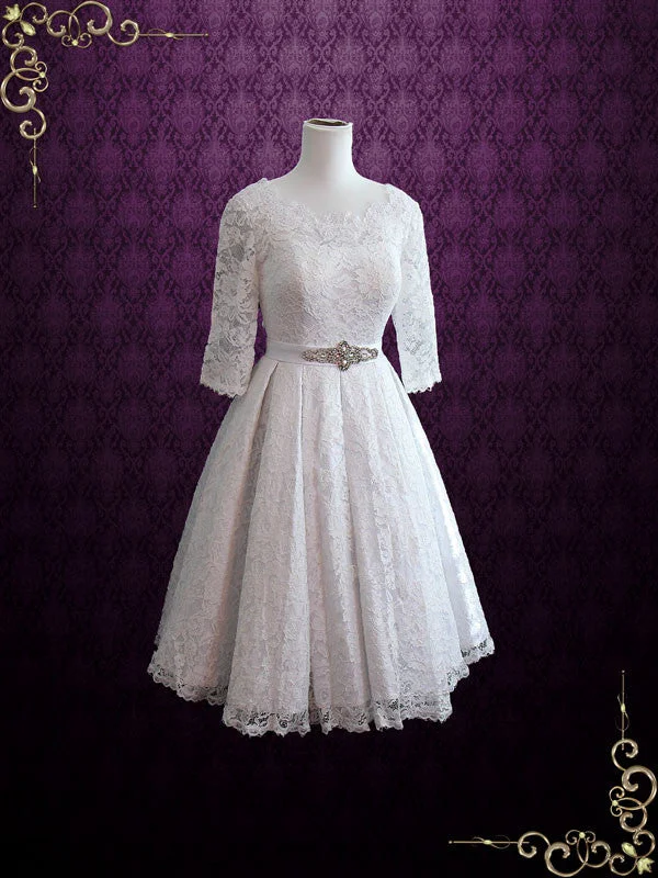 Hottest Discounts of the Year!Lace Tea Length Wedding Dress with Sleeves | CHRISTINA Hottest Discounts of the Year!Lace Tea Length Wedding Dress with Sleeves | CHRISTINA