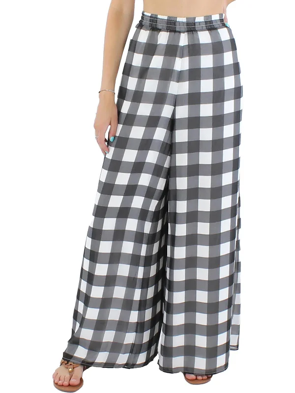Price Drops You’ll Love!Womens Chiffon Check Print Wide Leg Pants