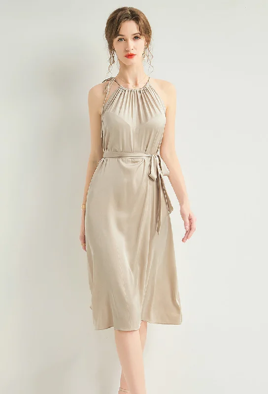 Your Exclusive Offer Awaits!100% Silk halter neck womens dress