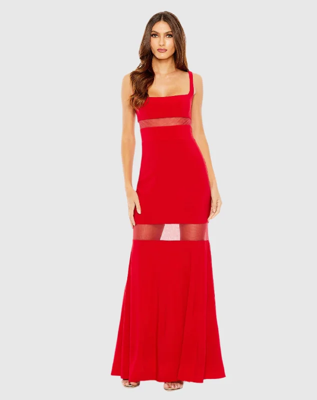 Huge Savings – Act Now!Sheer Mesh Panel Detail Column Gown