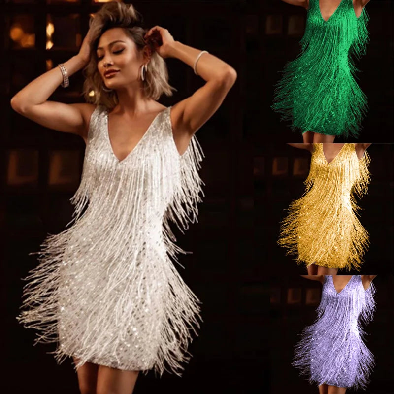 Exclusive Savings This Week!2022 evening party tassel v-neck mini skirt celebrity graduation cocktail dresses formal wedding party robes sexy vestidos