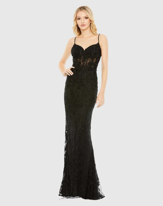Shop Early, Save Big!Embellished Sleeveless Illusion Bodice Gown