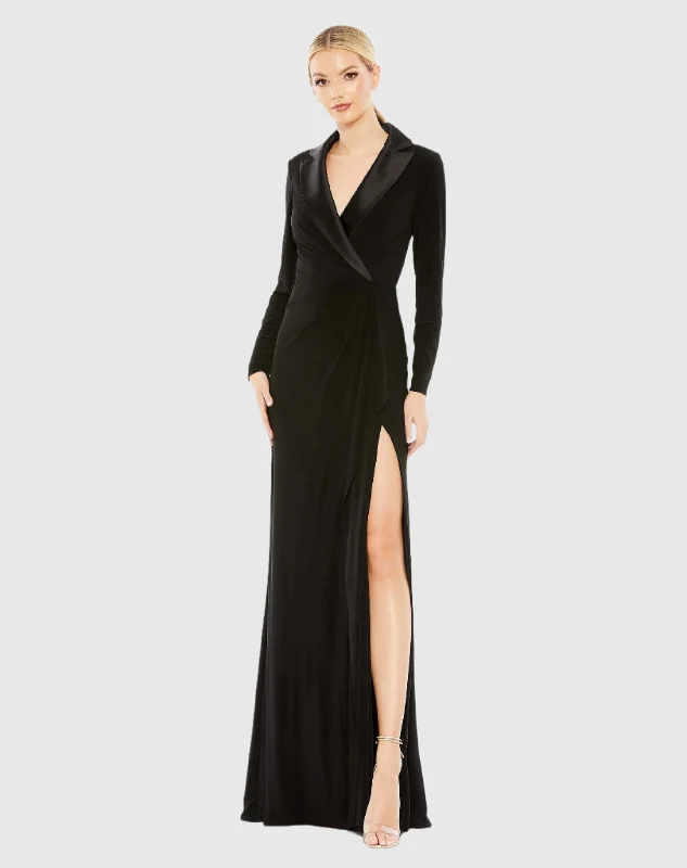 Exclusive Offers You’ll Love!Long Sleeve Faux Tuxedo Gown